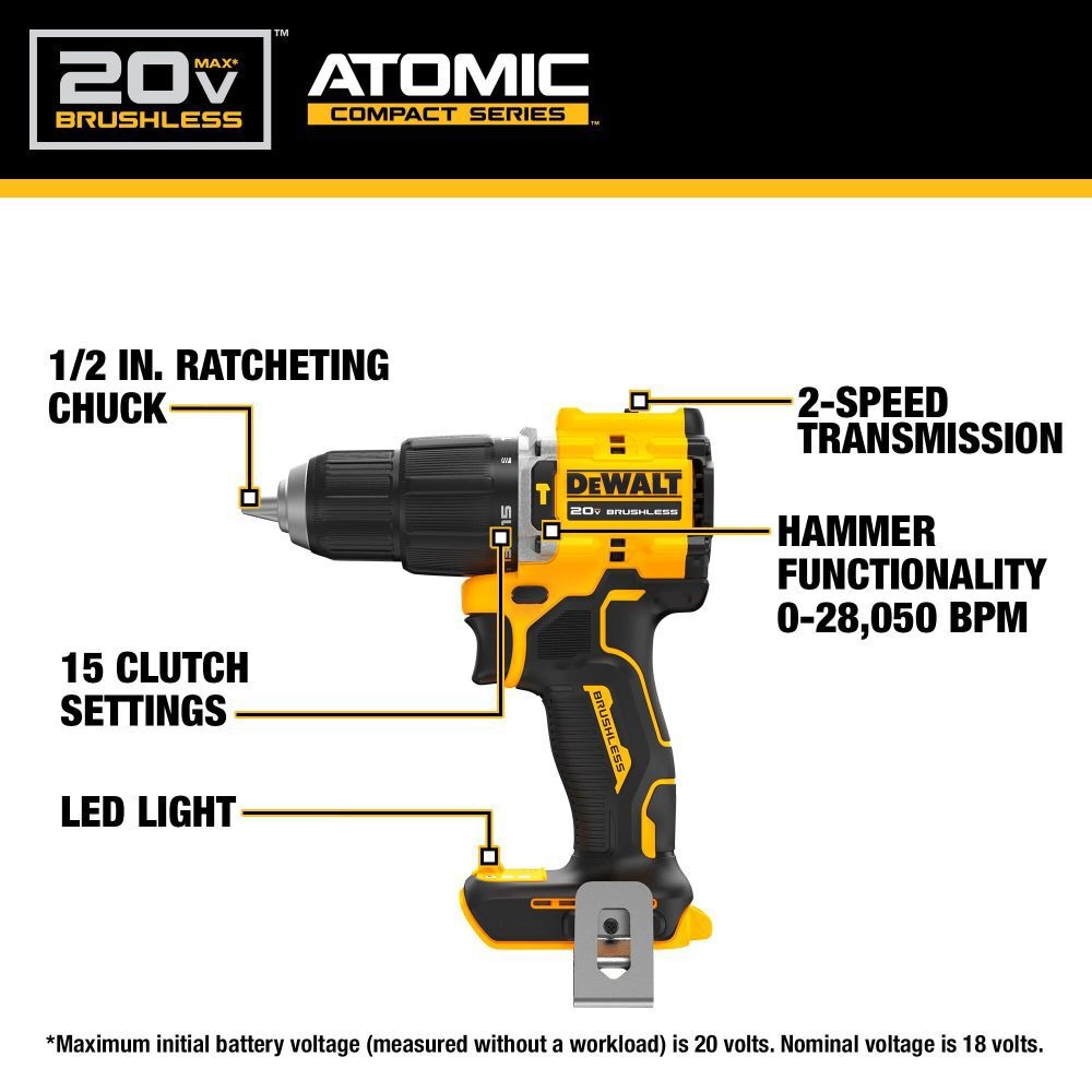 DEWALT DCD799 ATOMIC 20V MAX*  - Dewalt Drill Atomic 20V avaliação e preço